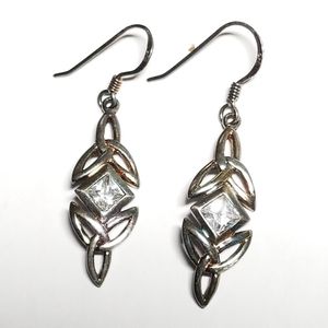 Celtic earrings Sterling Silver clear gem 925 triqueta trinity knot